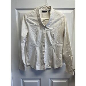 New York & Company Stretch White Solid Long Sleeve Button-Up Medium Classic Cool